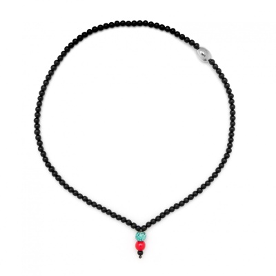 Магнитное ожерелье на шею из бусин черного дерева и серебристого металла от немецкого  бренда Energetix (ЕХ)